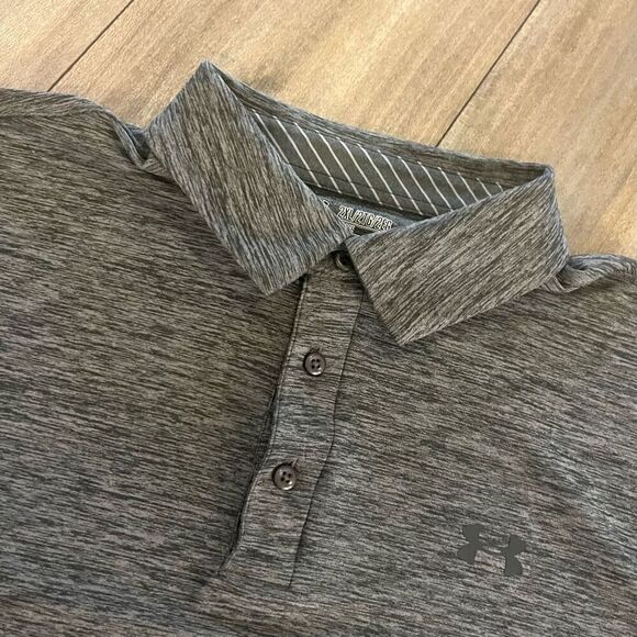 Under Armour Grey Athletic Workout Golf Polo Shirt Men 2XL Bin M-49 - Picture 4 of 6